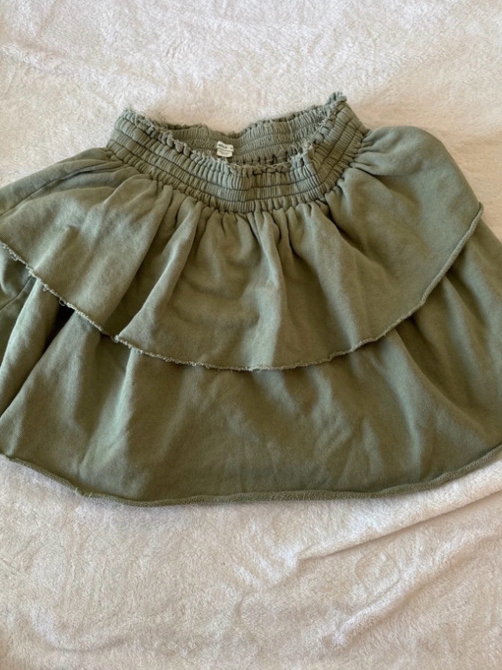 aerie Olive Tiered Smocked Waist Skater Skirt